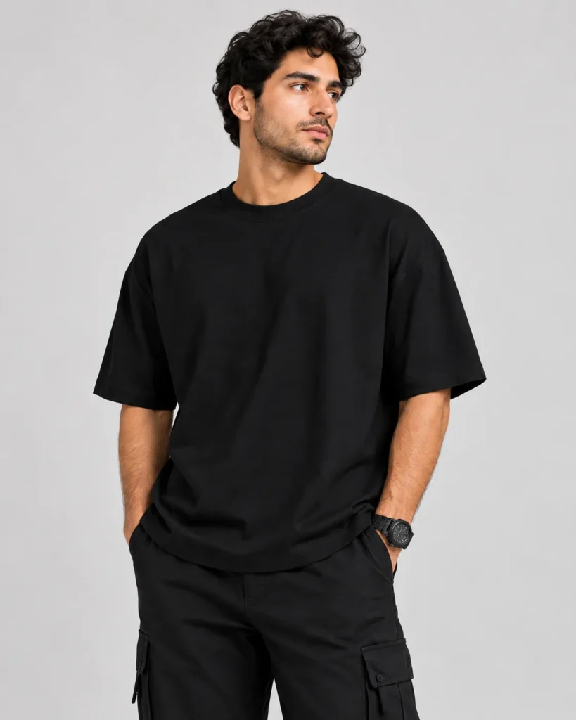 تيشيرت رجالي Basic Oversized – أسود