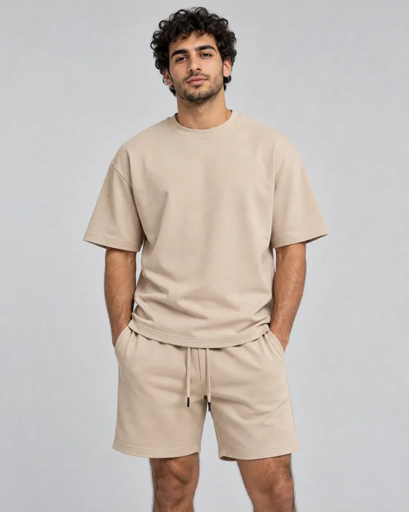 طقم رجالي كاجوال تيشيرت Oversized وشورت