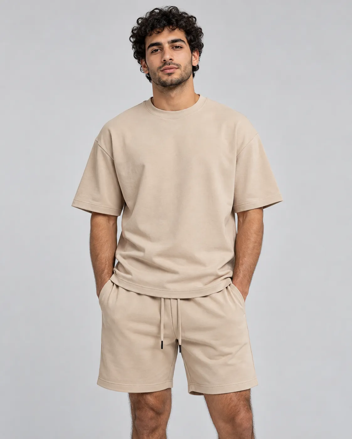 طقم رجالي كاجوال تيشيرت Oversized وشورت
